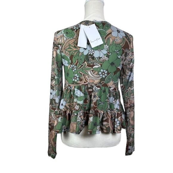 NWT Love Fire Layered Babydoll Blouse Cappuccino Desert Floral Green Tan Small - Picture 5 of 13
